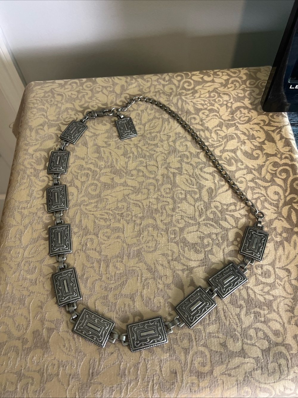 Vintage Chain Belt Silver Tone  With Beautiful Design 34” Inches Western Boho